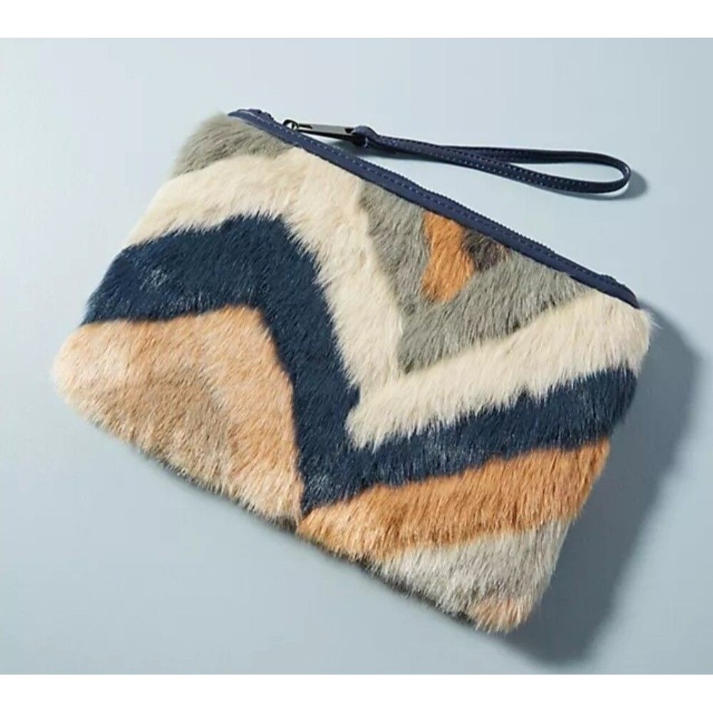 Cute STREET LEVEL Faux Fur Clutch Purse Multicolor w/Black Lining 13x9 VguC